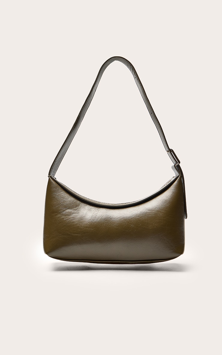 Olive PU Simple Buckle Strap Shoulder Bag image 2
