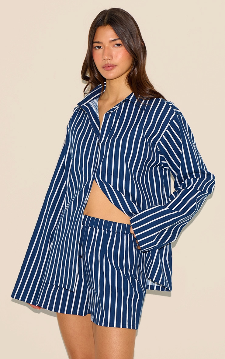 Navy Striped Floaty Shorts image 1
