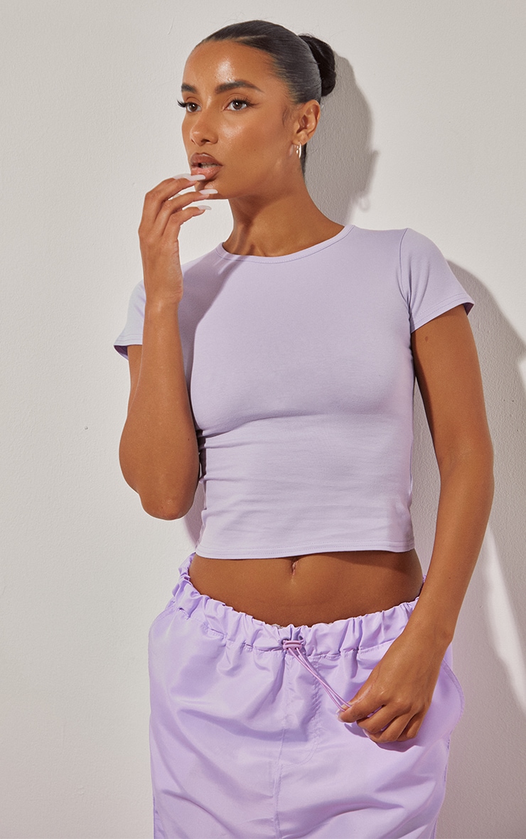 Lilac Basic Cotton Short Sleeve T Shirt image 4