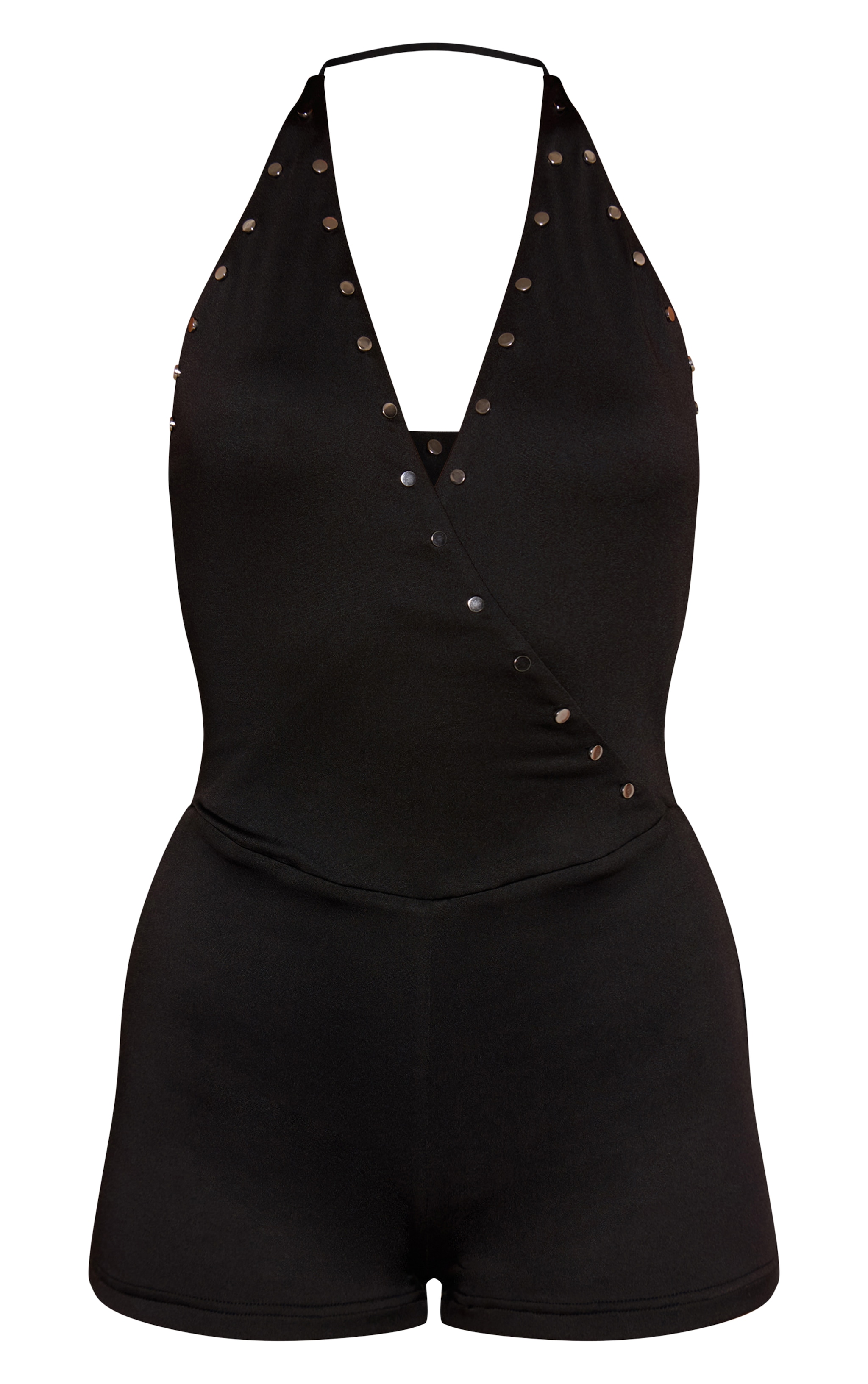 Black Slinky Cowl Stud Detail Romper image 5