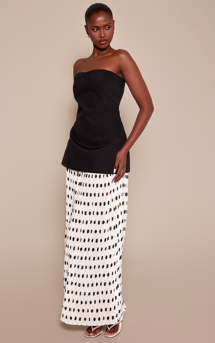 Black Polka Dot Pleated Dropped Waist Maxi Dress image 3