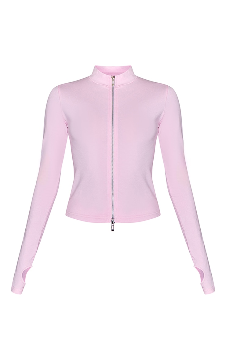 Pale Pink Double Zip Up Long Sleeve Top image 5