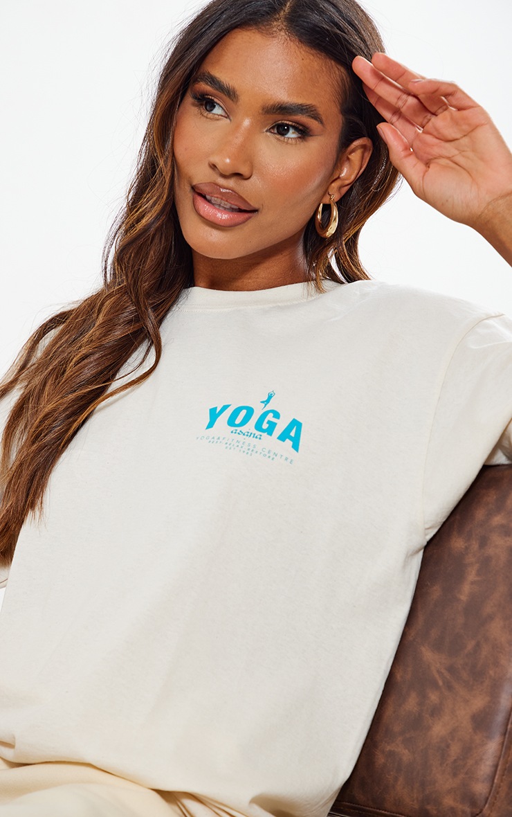 Cream Yoga Small Print T Shirt image 4