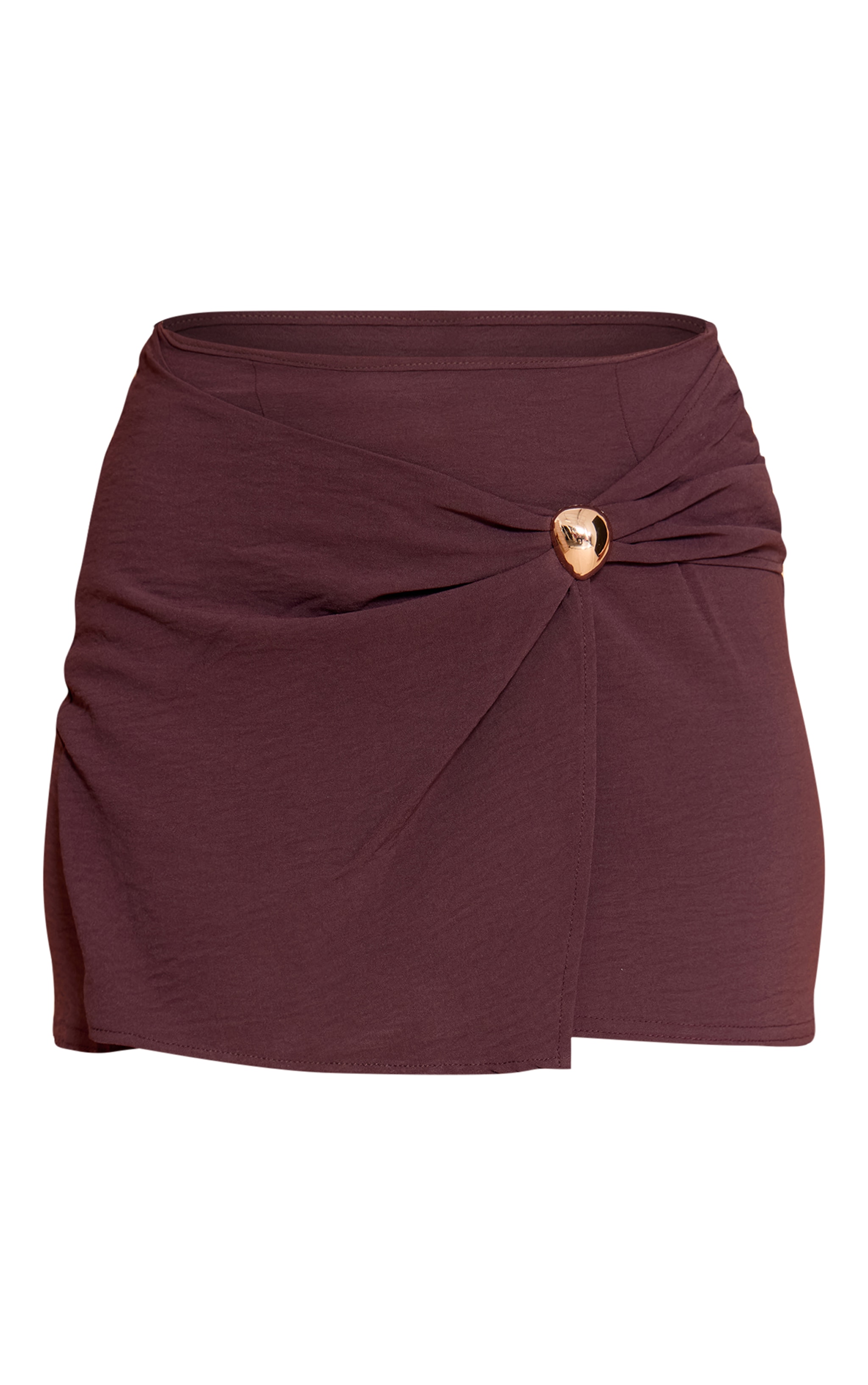 Chocolate Chiffon Wrap Trim Detail Mini Skirt image 6