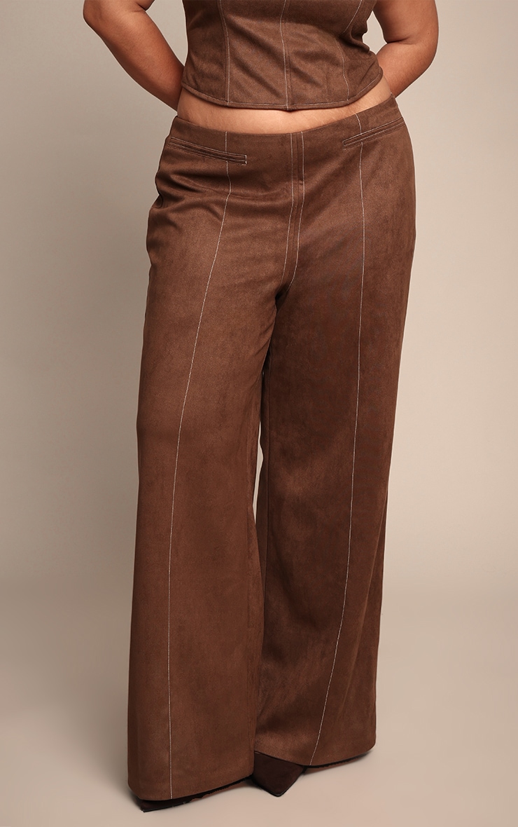 Plus Chocolate Suede Contrast Stitch Straight Leg Pant image 2