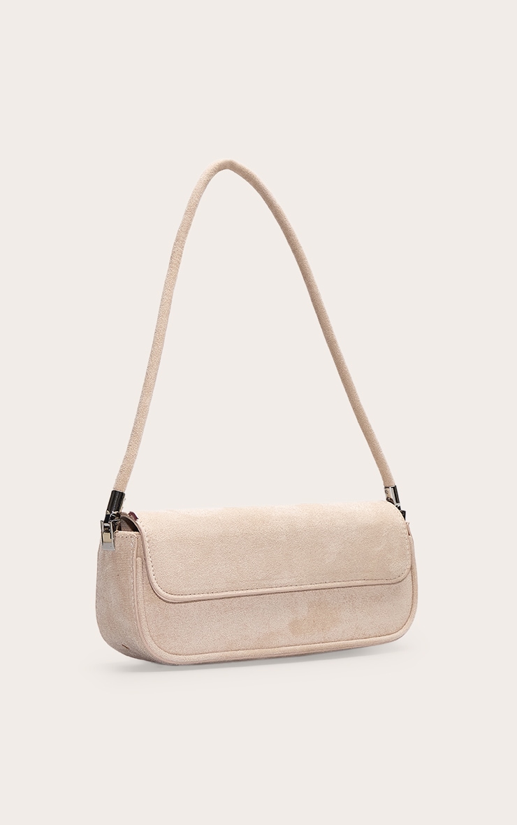 Cream Faux Suede Skinny Elongated Shoulder Bag image 3