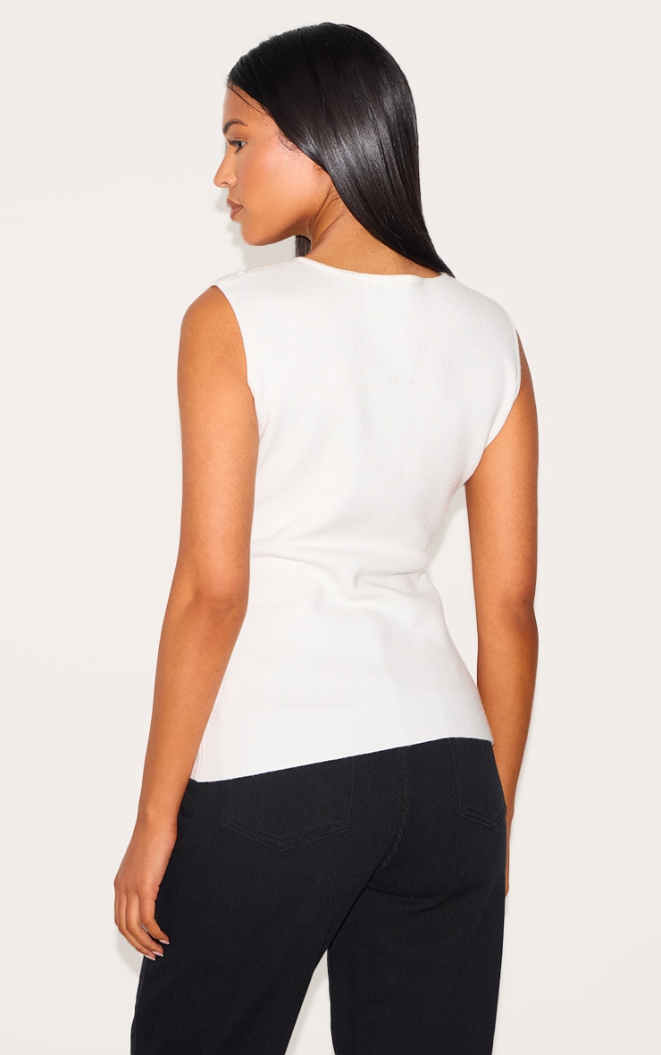 Tall White Cinched Button Up Knit Vest Top image 2