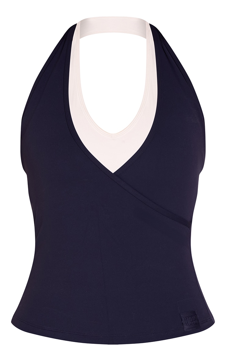 Navy V Front Double Layer Gym Vest image 5