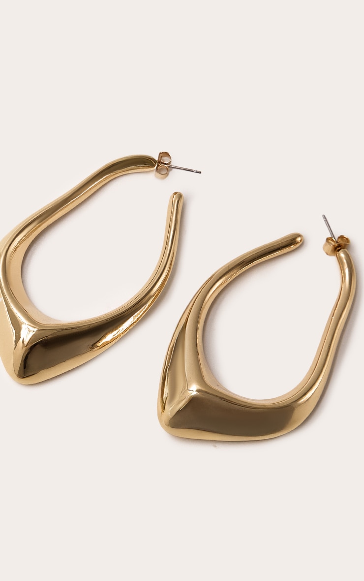 Gold Chunky Abstract Pointed Hoop Earrings image 3