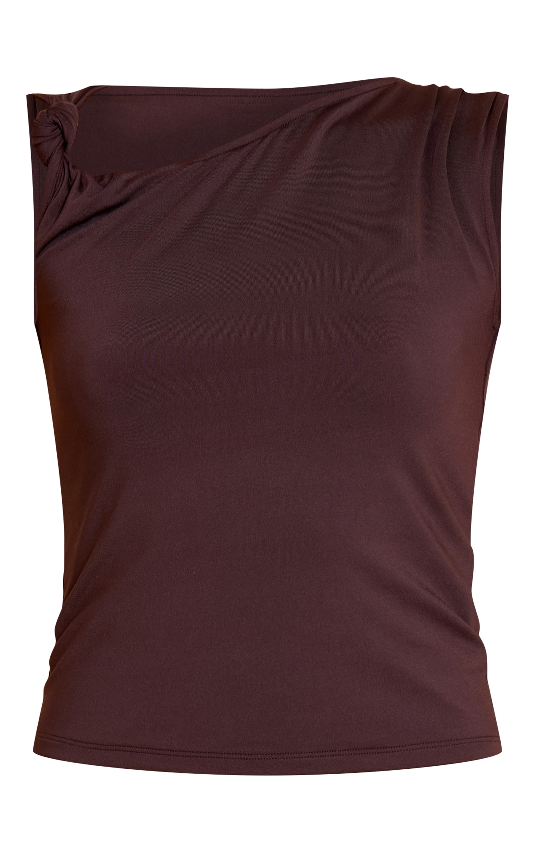 Deep Chocolate Slinky Knot Strap Detail Long Top image 5