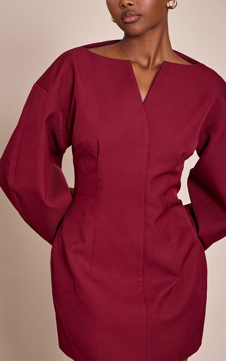 Burgundy Cocoon Sleeve Cinched Waist Blazer Dress image 4