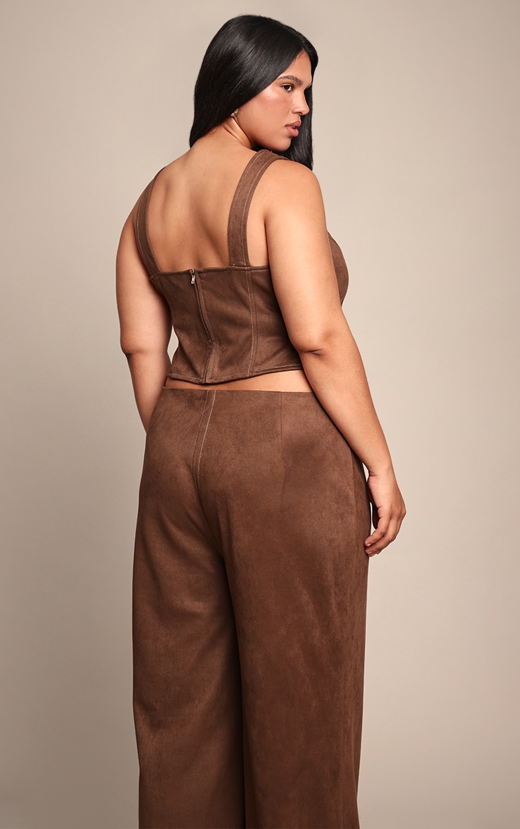 Plus Chocolate Suede Contrast Stitch Corset Top image 2