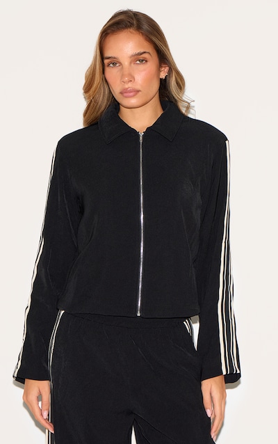 Black Side Stripe Woven Cropped Jacket