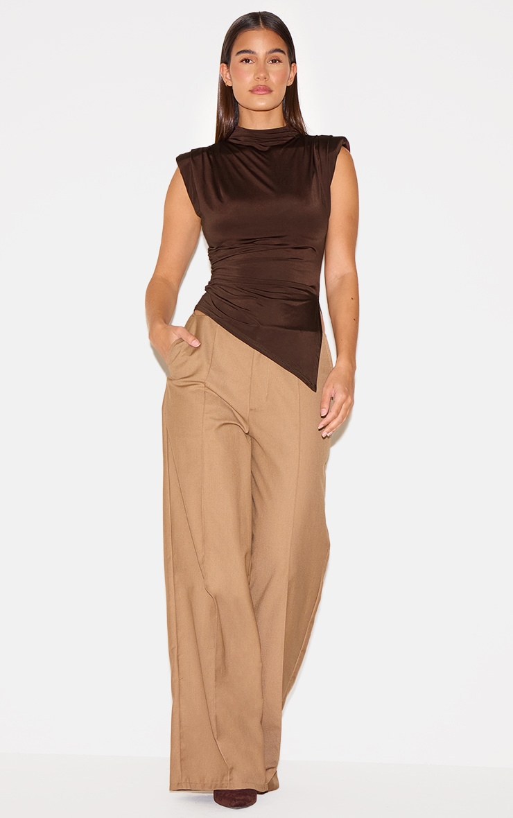 Chocolate Slinky Shoulder Detail Long Top image 3