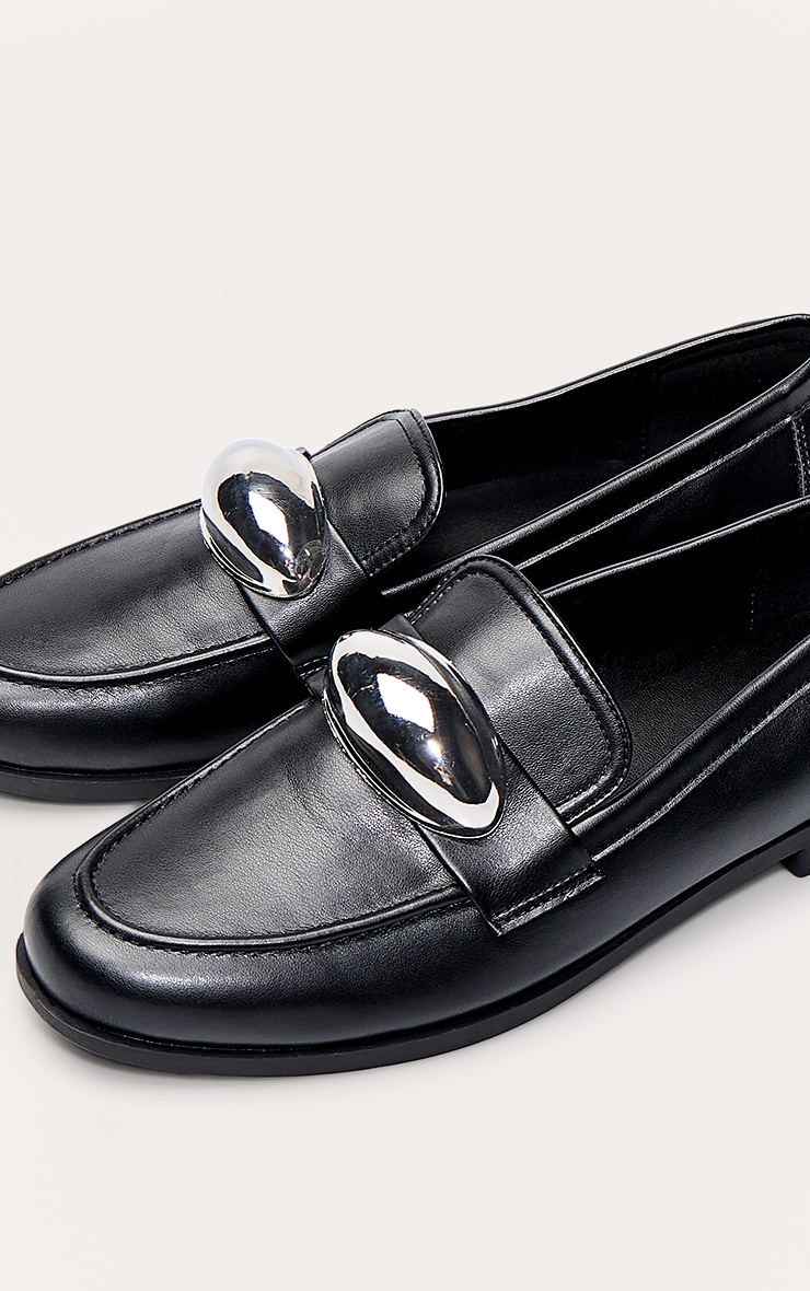 Black PU Gold Trim Square Toe Loafers image 5