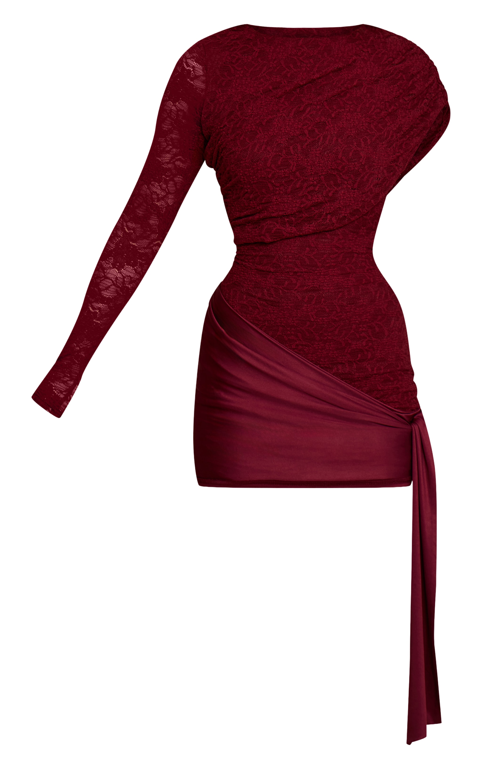 Wine Lace Wrap One Sleeve Mini Dress image 5