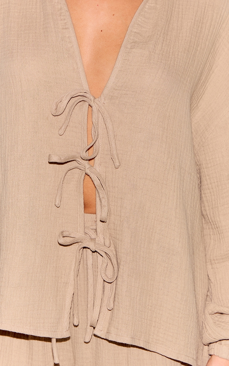 Petite Mushroom Cheesecloth Textured Tie Front Shirt image 4
