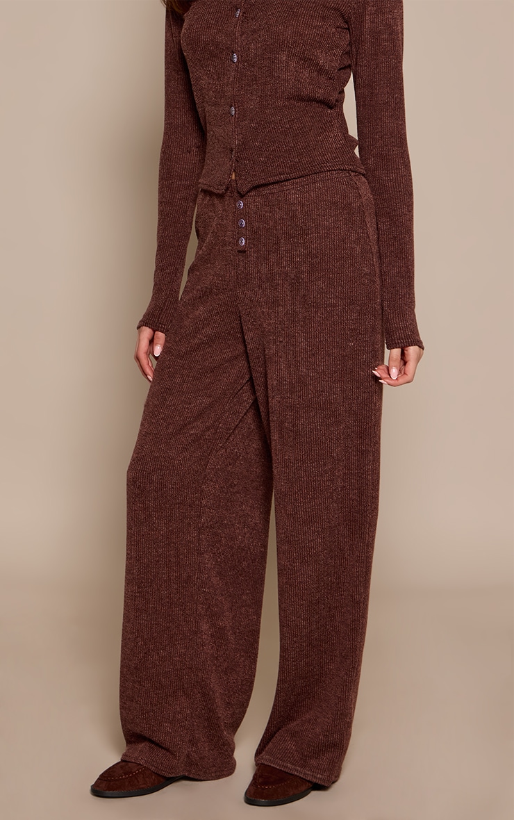 Dark Brown Marl Ribbed Casual Trousers image 2