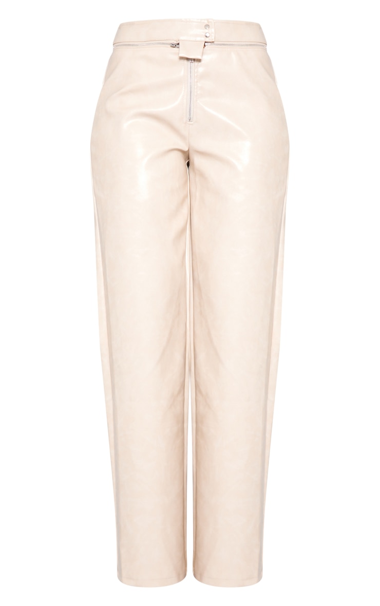 Tall Cream Faux Leather Zip Detail Straight Leg Pant image 5