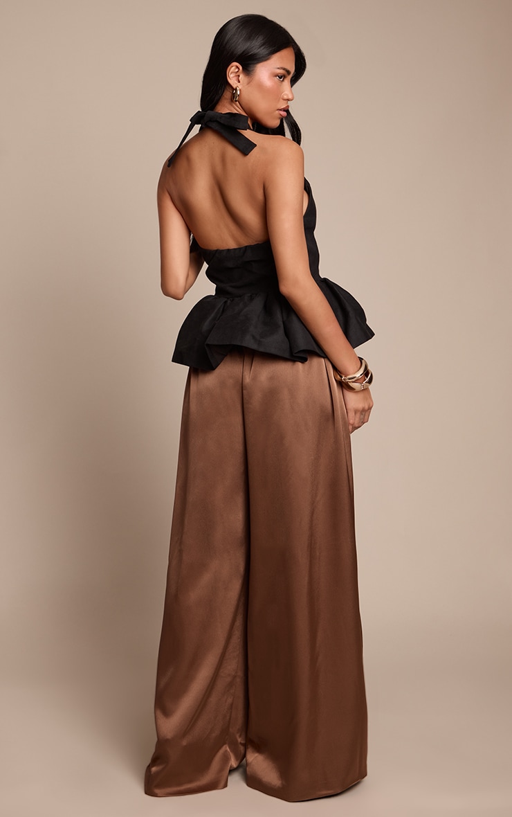 Mushroom Satin Pleated Wide Leg Pants image 3