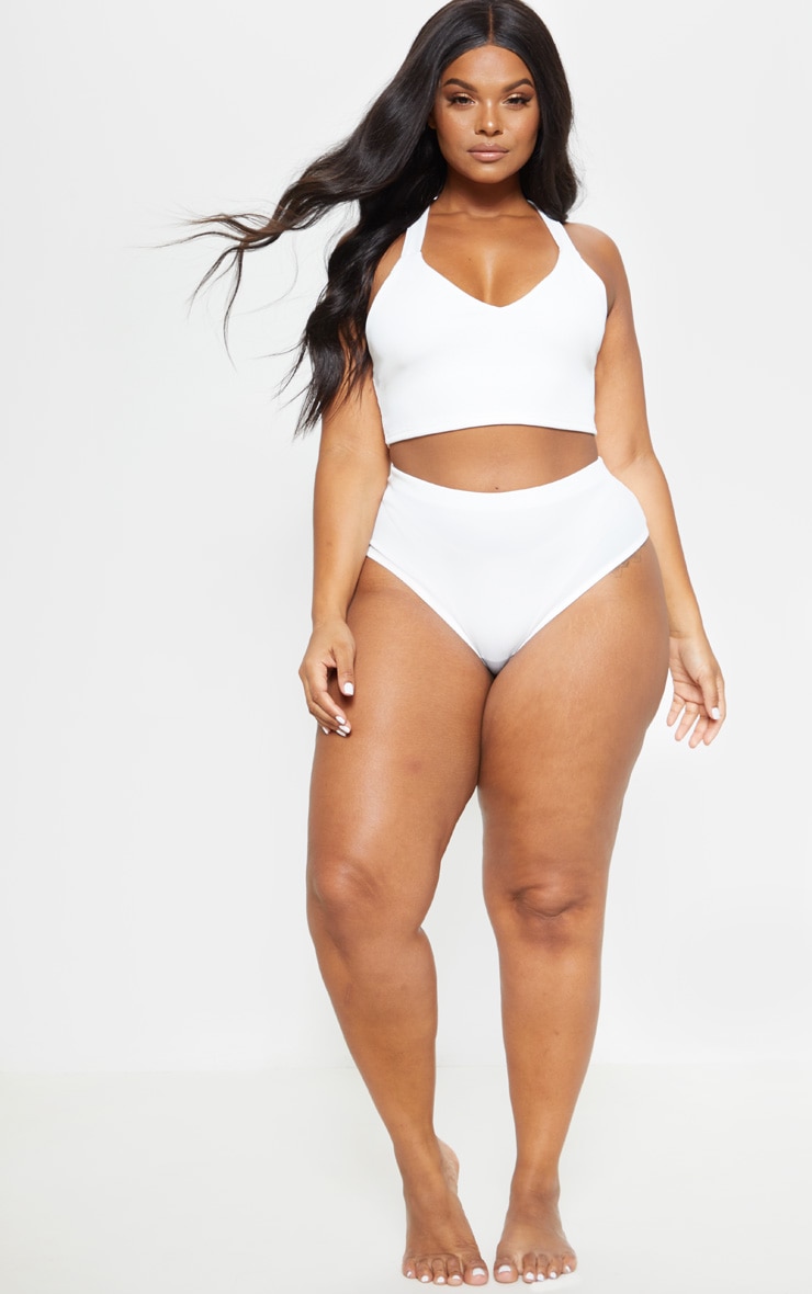 plus white ribbed high waist panties knee