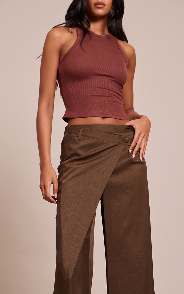 Tall Khaki Woven Wrap Front Pants image 4