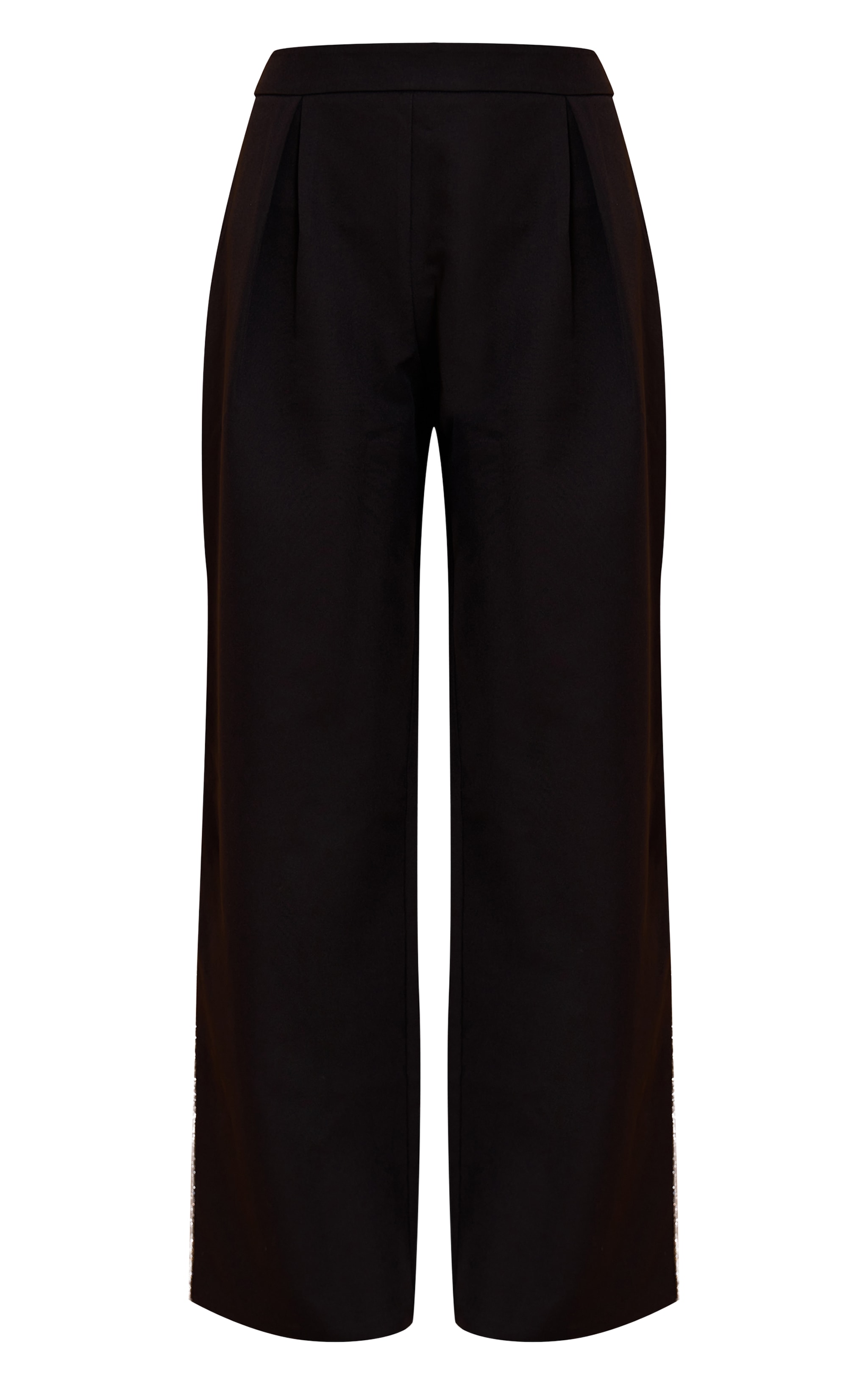 Black Woven Tailored Diamante Trim Wide Leg Pleated Pants image 5