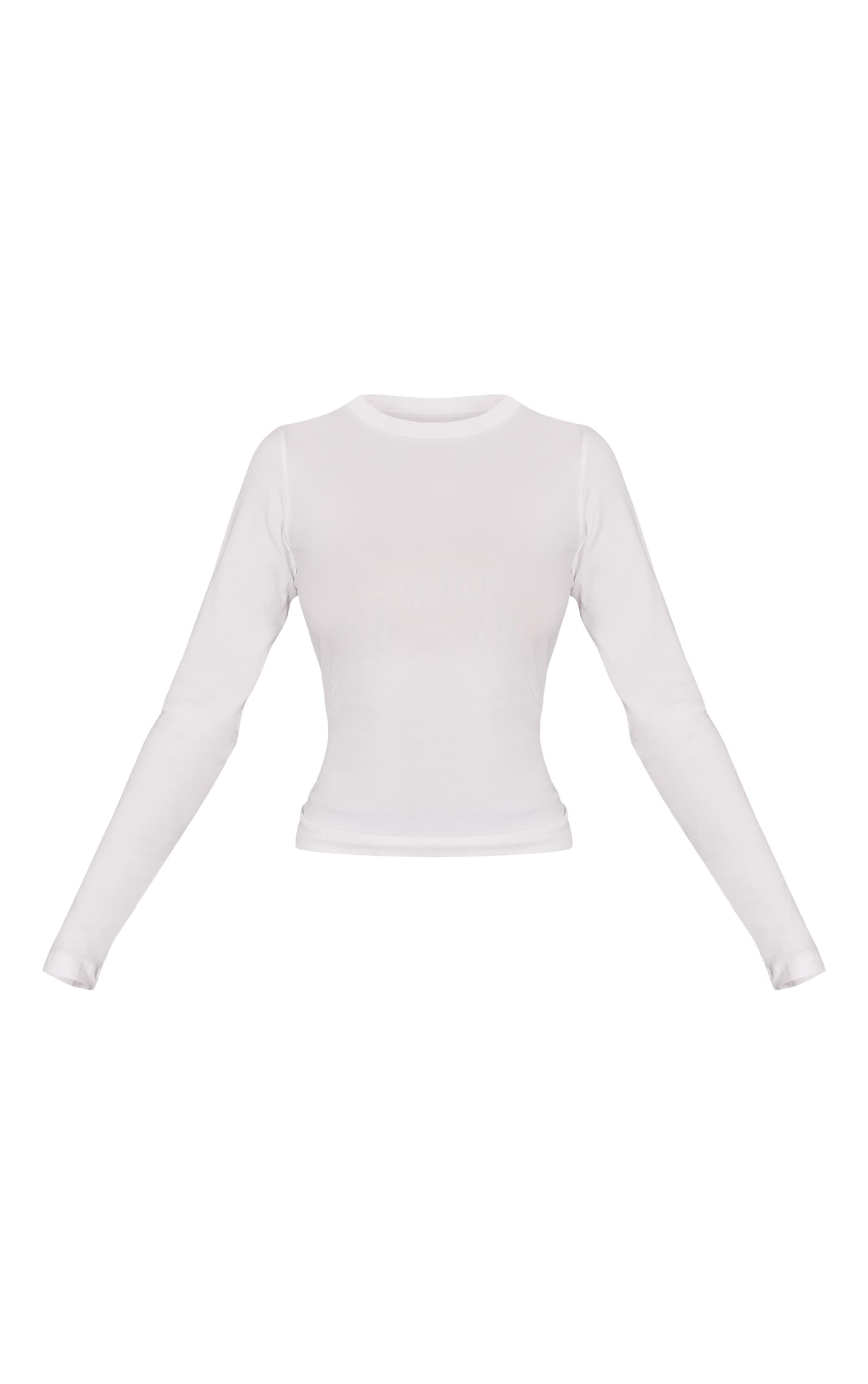 Top long en coton doux blanc à col ras et manches longues image 5
