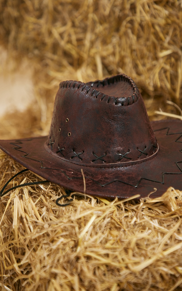 Chapeau de cowboy marron à coutures image 3