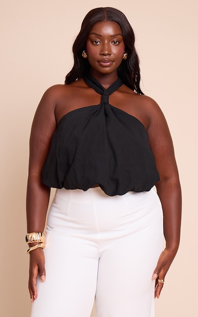 Plus Black Halterneck Puffball Top