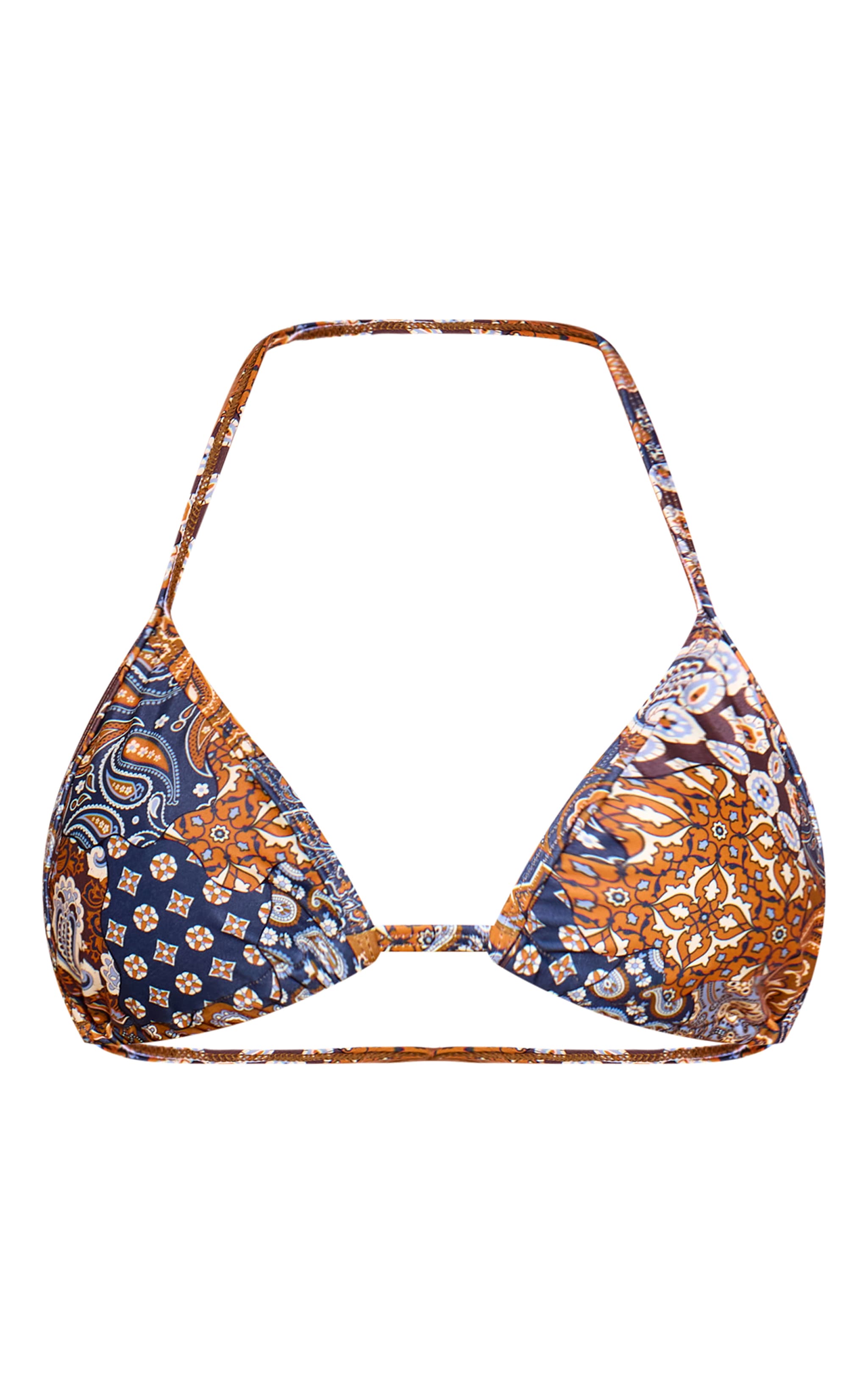 Brown Patchwork Print Triangle Bikini Set image 5