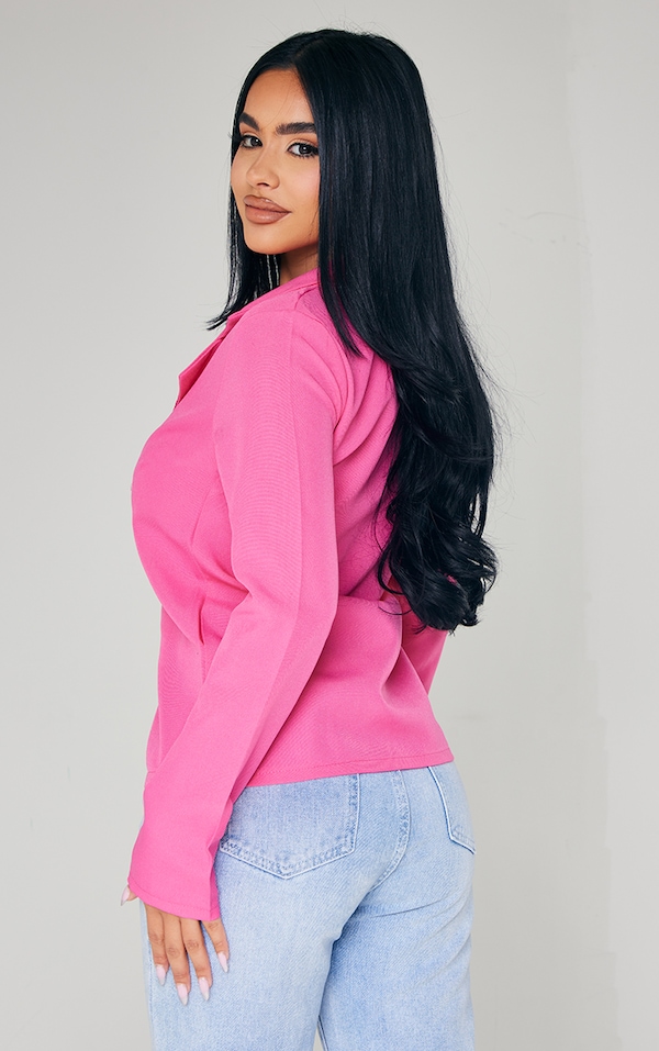 Petite Hot Pink Hook And Eye Detail Sinched Waist Blazer