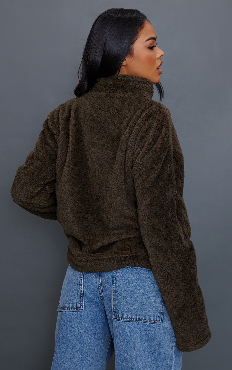 Khaki Toggle Hem Cropped Teddy Jacket image 2