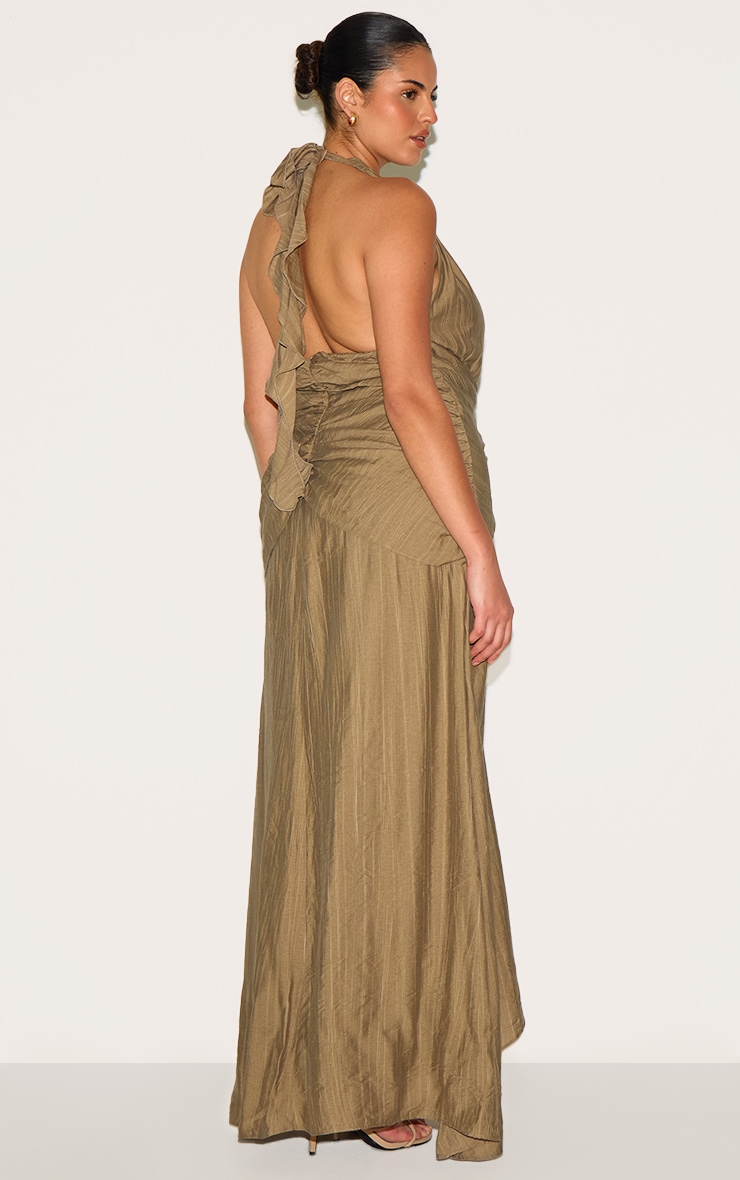 Plus Olive Textured Plunge Trim Detail Maxi Dress image 2