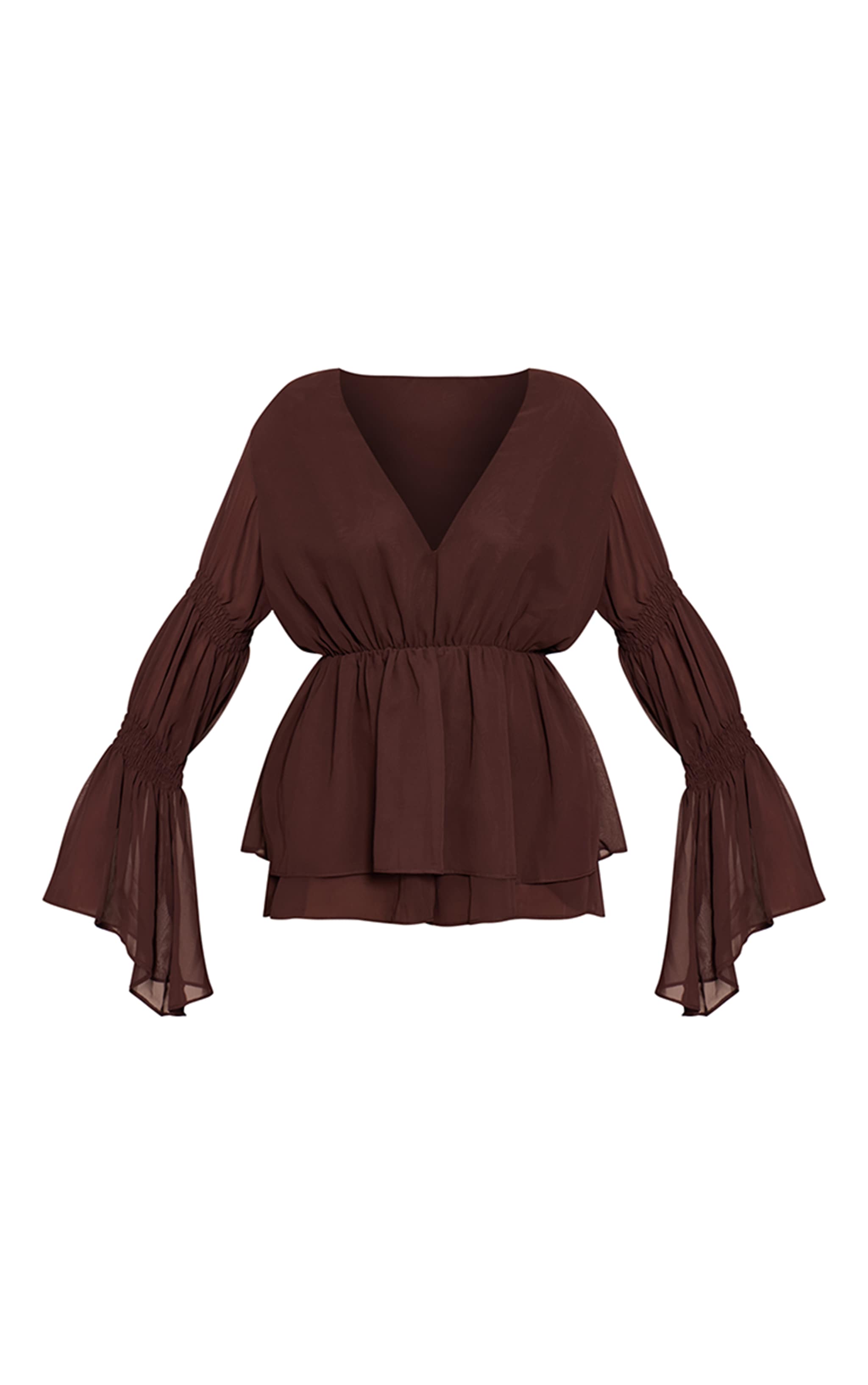 Chocolate Chiffon V Neck Long Ruched Sleeve Romper image 5