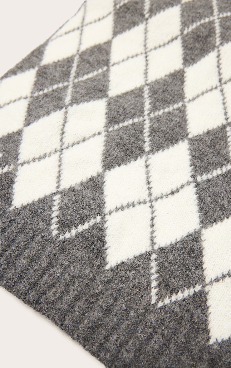 Charcoal Argyle Knitted Scarf image 3