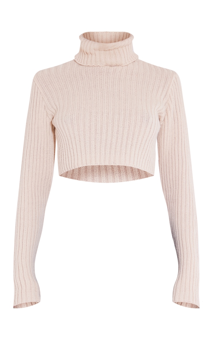 Stone Ribbed Knit Roll Neck Crop Jumper image 5