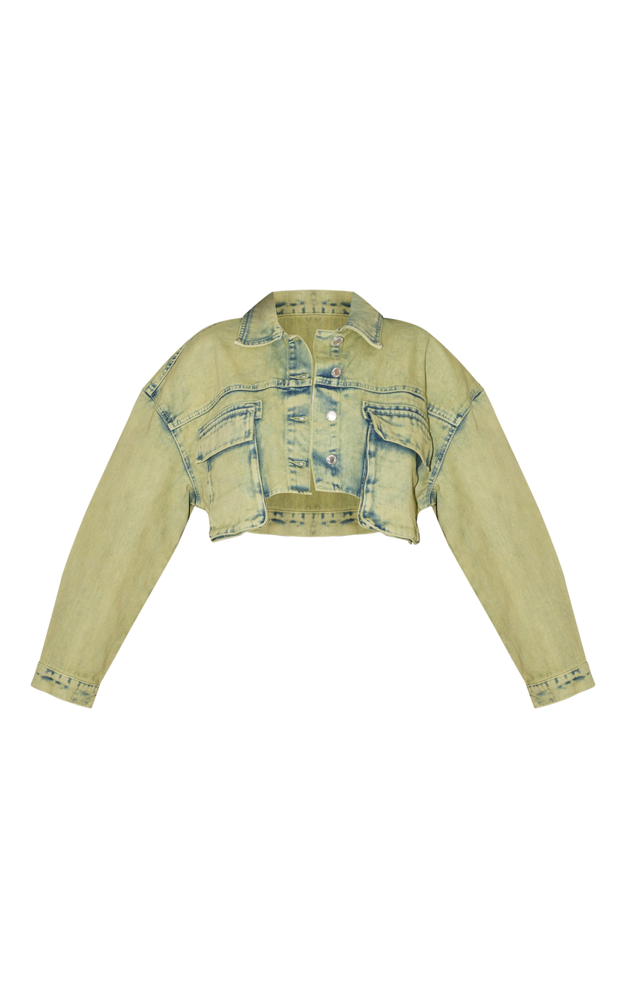 Green Tint Acid Wash Crop Denim Jacket image 5