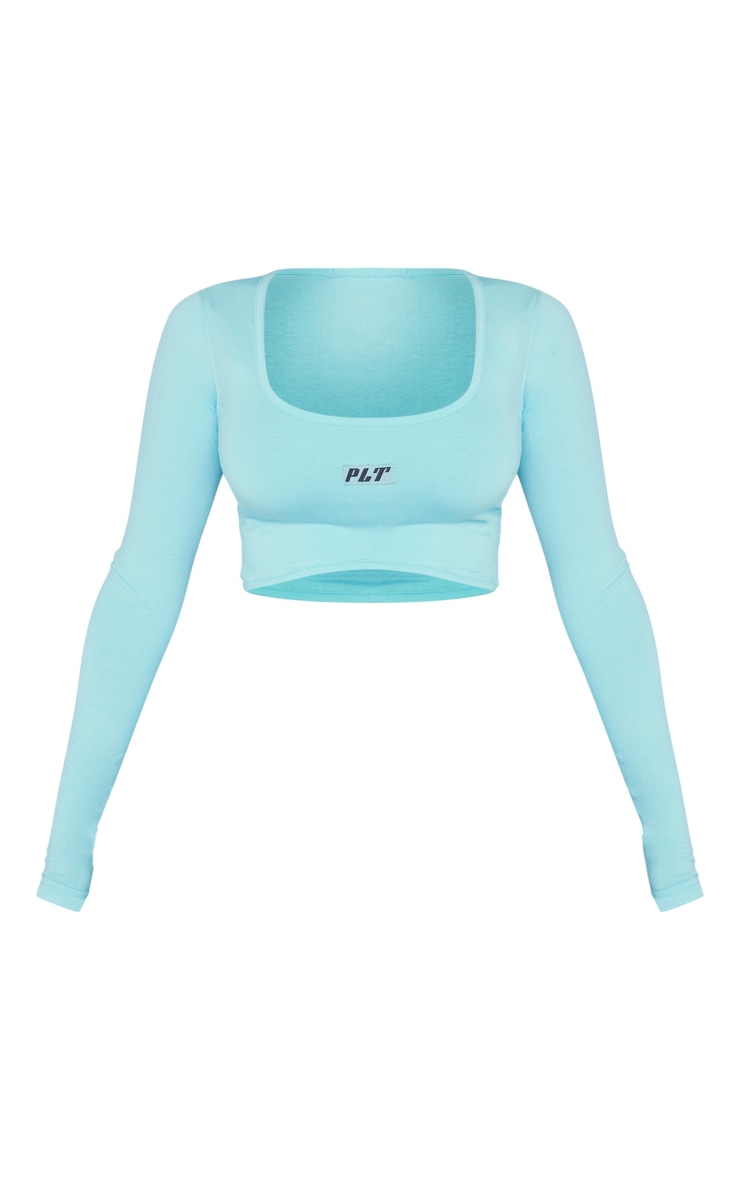 PRETTYLITTLETHING Shape Aqua Curved Hem Crop Top image 1