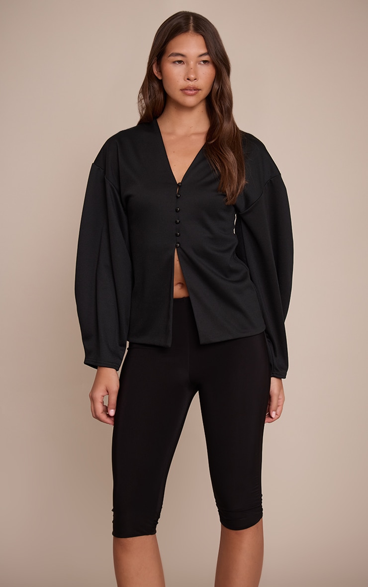 Black Cocoon Sleeve Detail Button Down Top  image 1