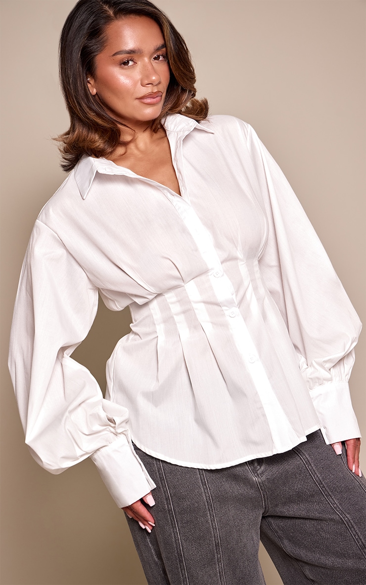 Shape White Cinched Waist Pleated Detail Shirt