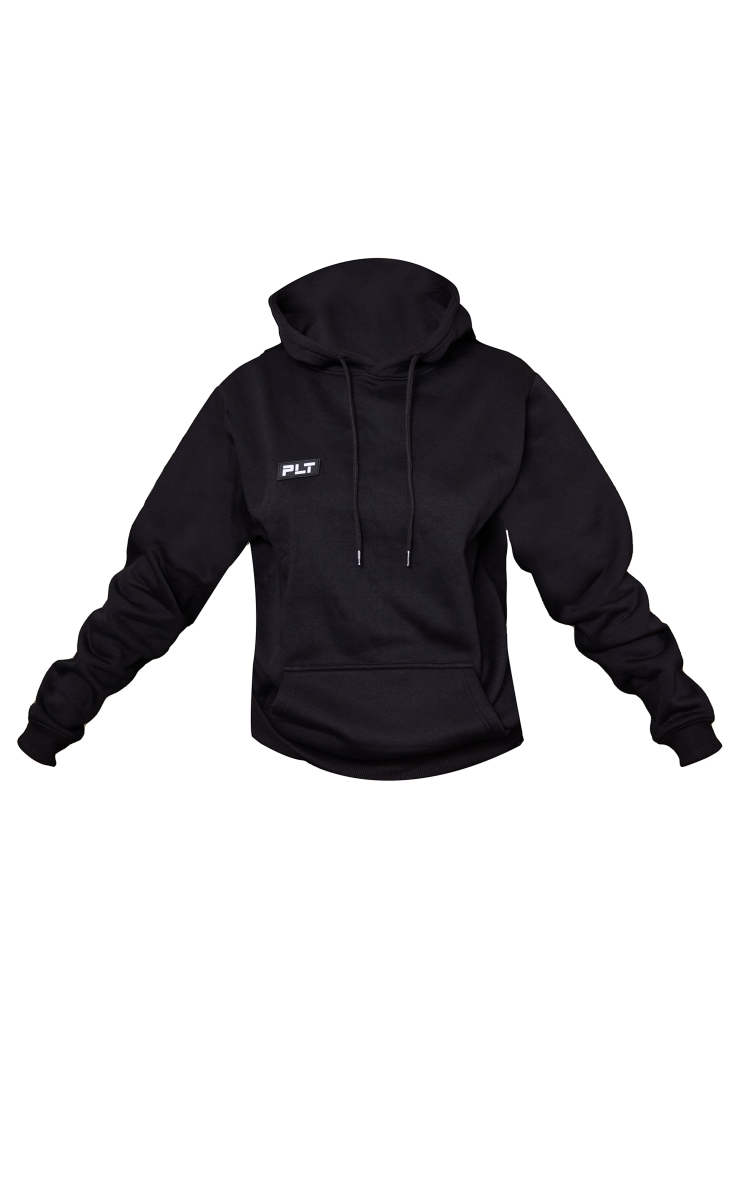 PRETTYLITTLETHING Tall Black Oversized Badge Detail Hoody image 5