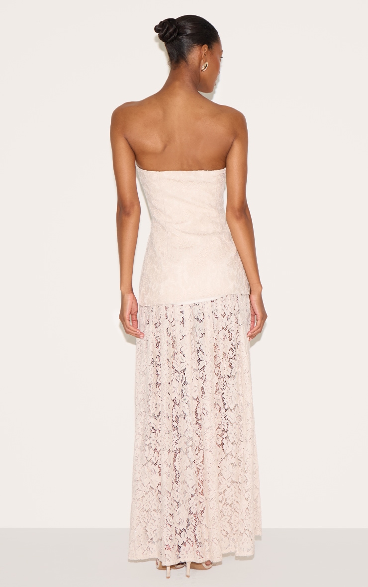 Cream Lace Sheer Skirt Panel Bandeau Midaxi Dress image 2