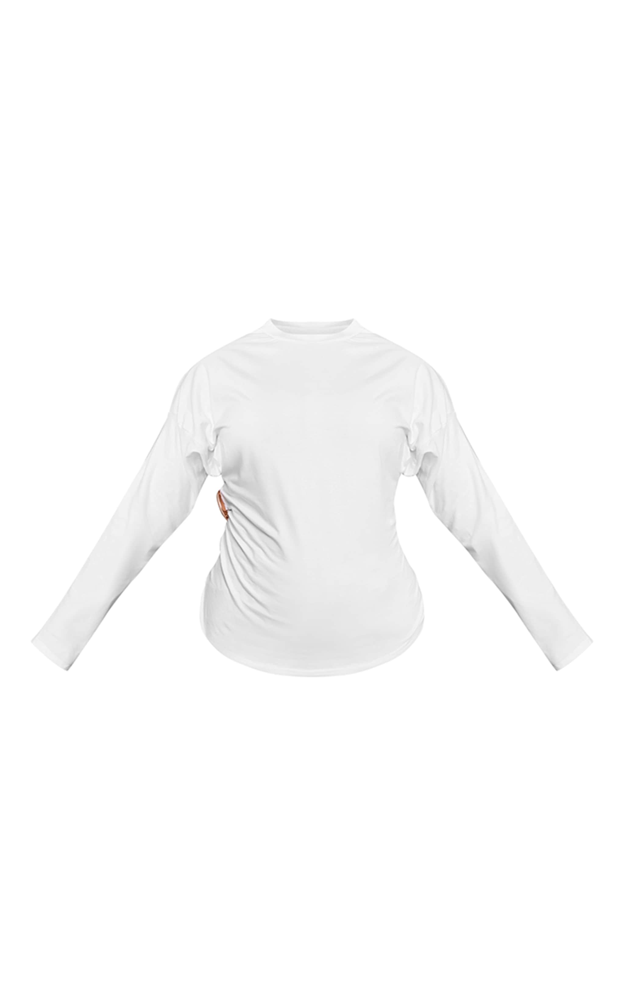 Plus White Cotton Side Trim Detail Long Sleeve T-shirt  image 5