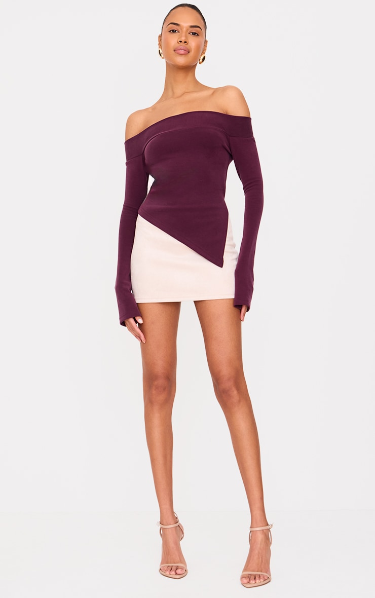 Plum Premium Soft Touch Fold Bardot Asymmetric Top image 3