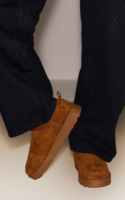 Chestnut Fluffy Lined Platform Slip On Flats