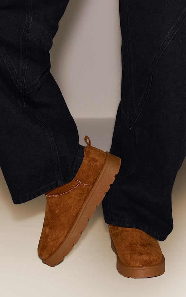 Chestnut Fluffy Lined Platform Slip On Flats