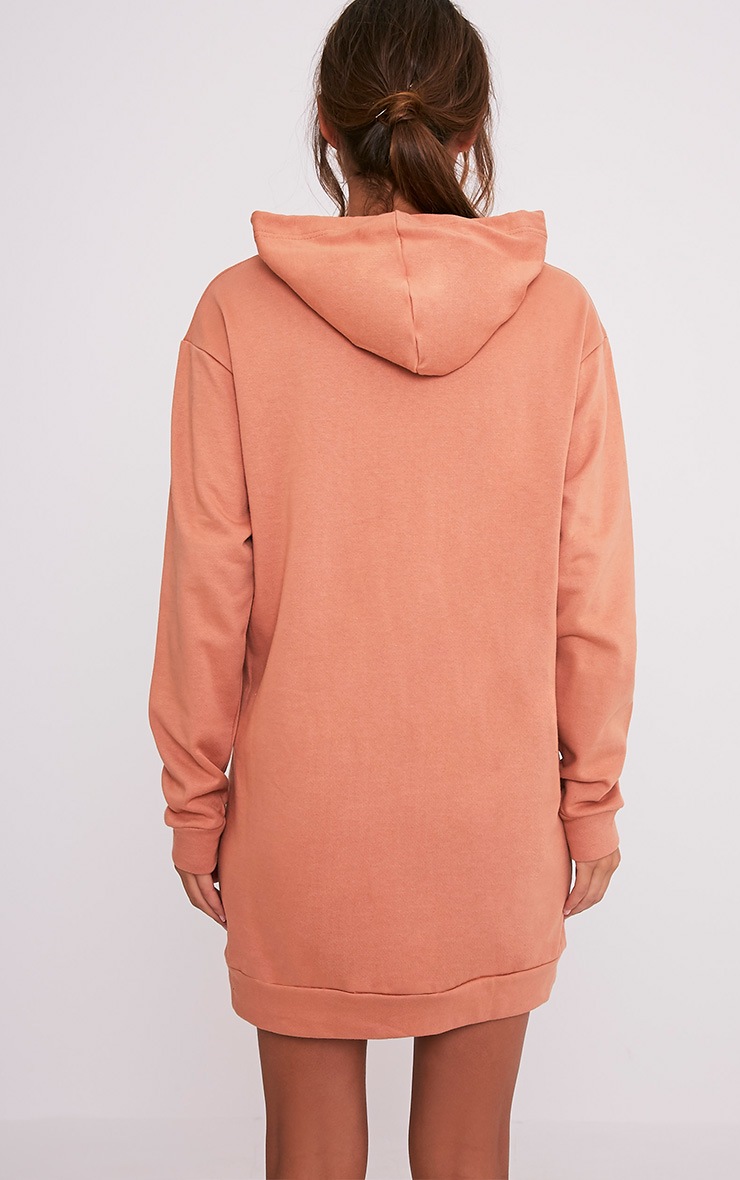 Bexie Deep Peach Lace Up Hooded Sweater Dress Dresses