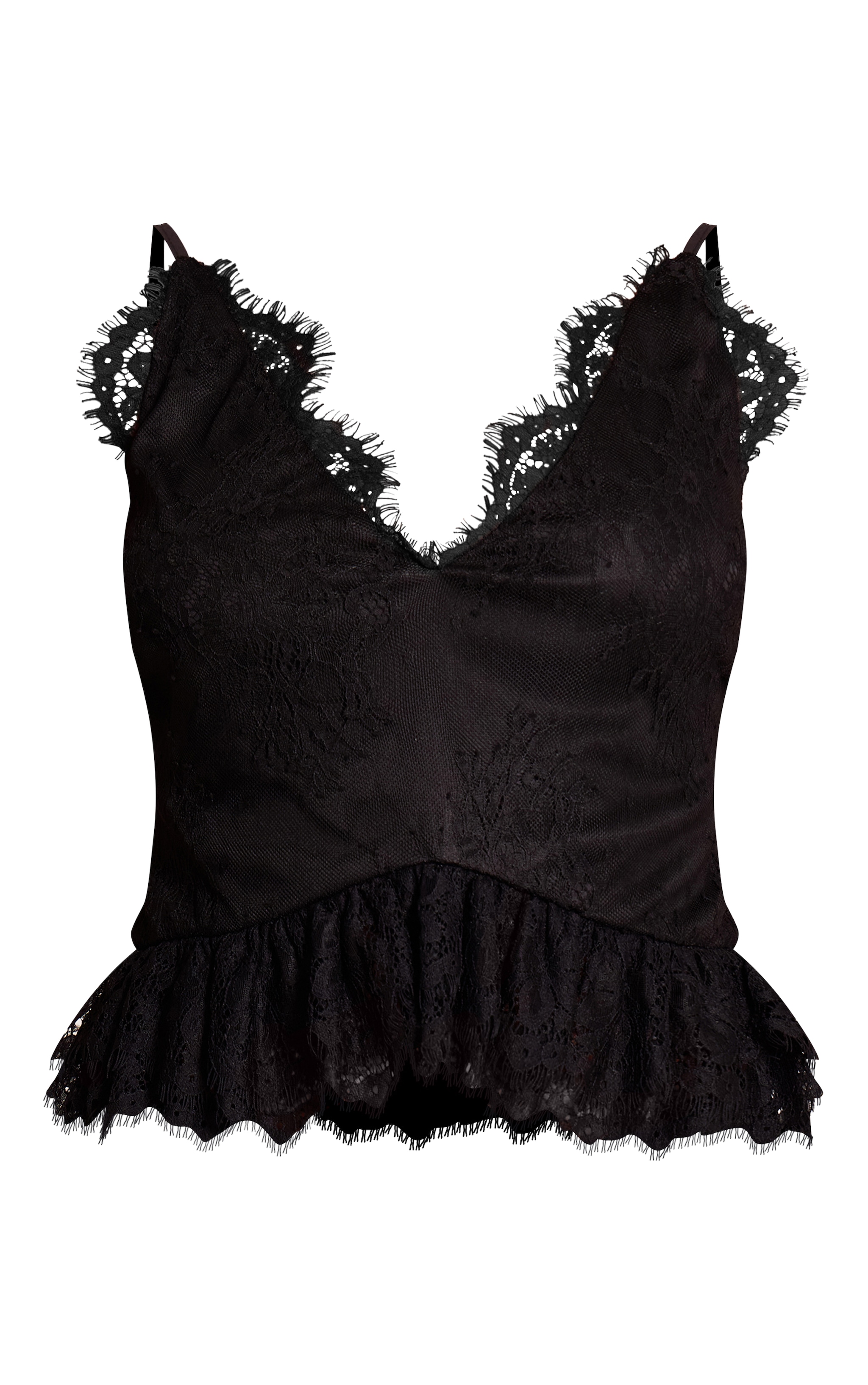 Black Lace Peplum Detail Strappy Cami Top image 5