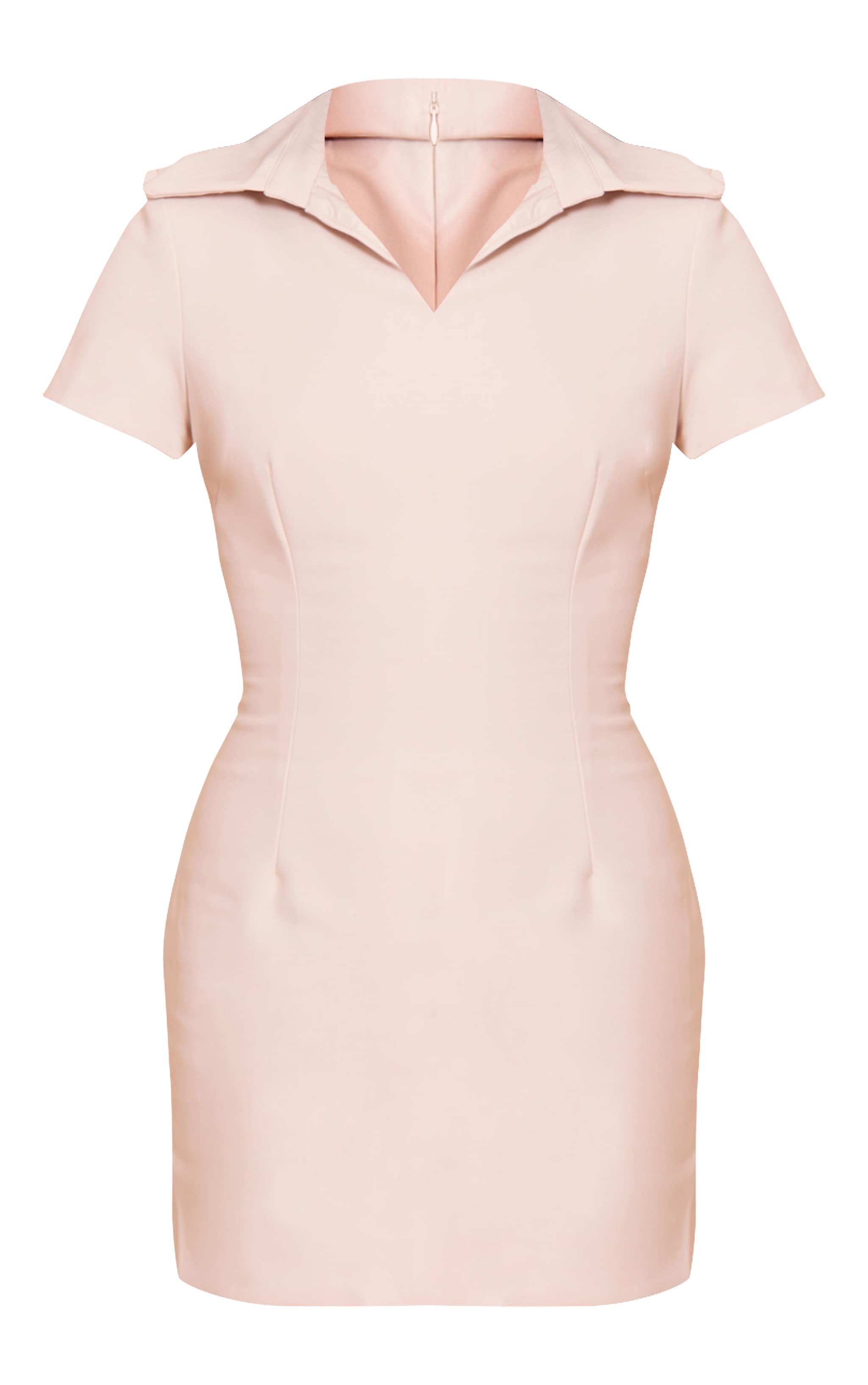 Beige Woven Collar Neck Short Sleeve Mini Dress image 5